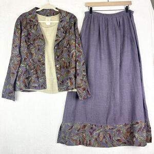 Tom Tom California Vintage Linen Maxi Skirt Set Size Medium Large Leaf 3Pc